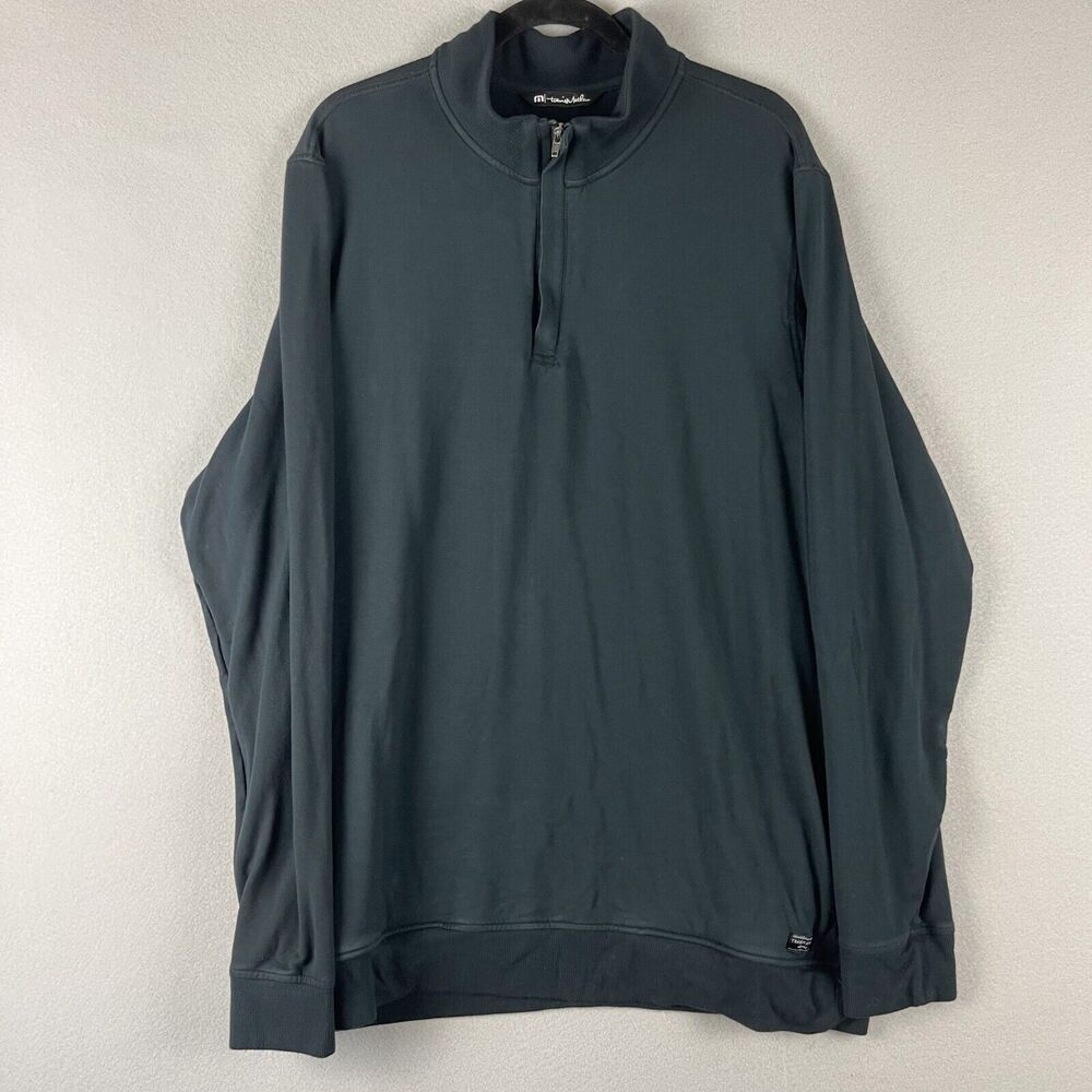 Travis Mathew Newport 1/4 Zip Pullover Mens XXL 2XL Black Fleece Golf Logo